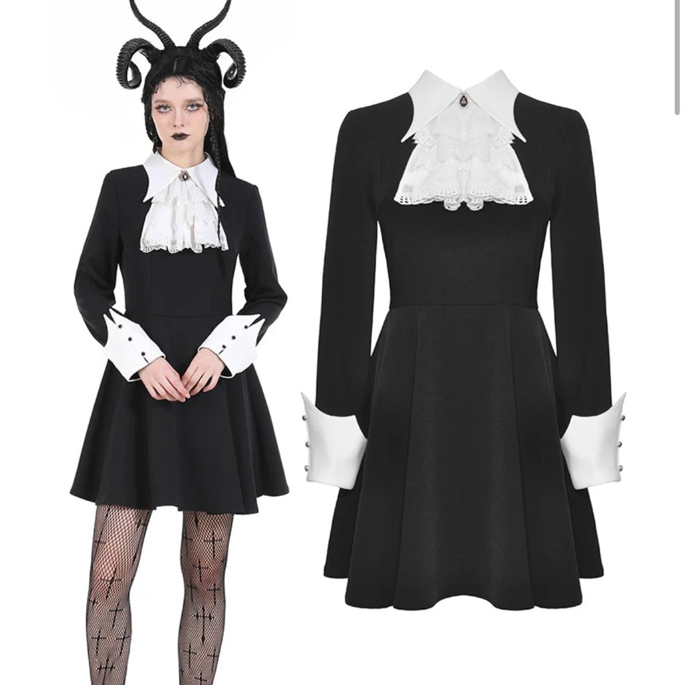 Dark In Love Women’s Gothic Princess Ruffle Neck Dress New Black White Size XL